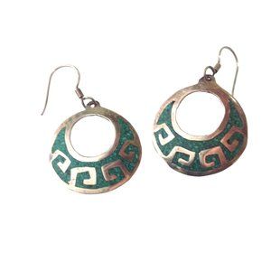 Aztec "Greek Key" EARRINGS in Sterling Silver and Turquoise